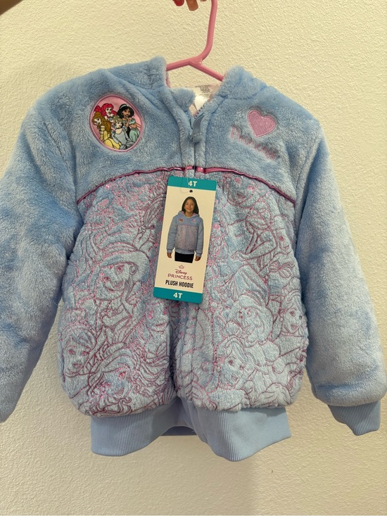 Disney Other - Disney Light Blue Plush Princess Hoodie with Pink Trim